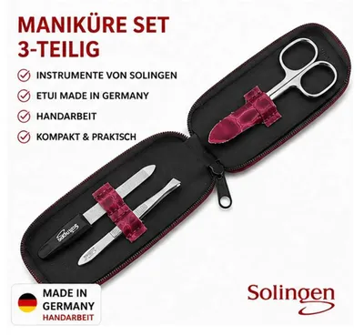 Produktbild von Maniküre Set Solingen 3-teilig mit Nagelschere, Pinzette & Saphirnagelfeile Germany Bordeaux