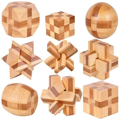 Produktbild von 3D Puzzle Denkspiel Set 9 Stück Holz Geduldspiel Intelligenz Gehirntraining Logikspiel für Kinder und Erwachsene
