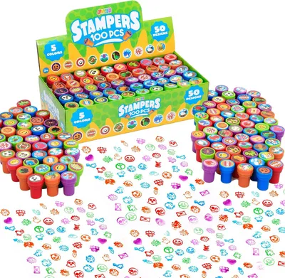 Produktbild von 100 Stempel für Kinder, selbstfärbendes Stempelset für 3-Jährige (50 Designs, Kunststoffstempel)