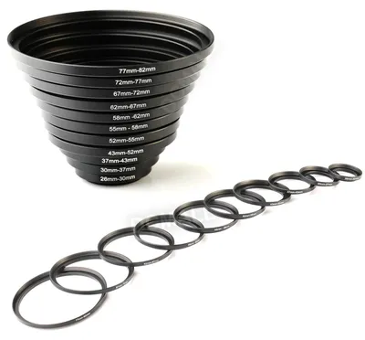 Immagine prodotto di Anelli adattatori per obiettivi di fotocamera - Set da 11 pezzi, anelli adattatori per obiettivi con diametro da 26 a 82 mm, compatibili con obiettivi per fotocamere DSLR