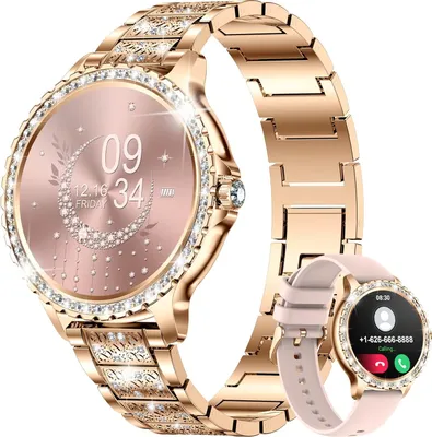Produktbild von Smartwatch Damen mit Telefonfunktion, Diamant Fitnessuhr Damen für IOS Android mit Schlafmonitor, SpO2, Pulsuhr, Blutsauerstoff, Menstruationszyklus