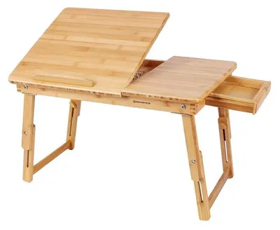 Zdjęcie produktu dla Składany stolik pod laptop, regulowany, bambus, naturalny, 55 x 5,3 x 35 cm