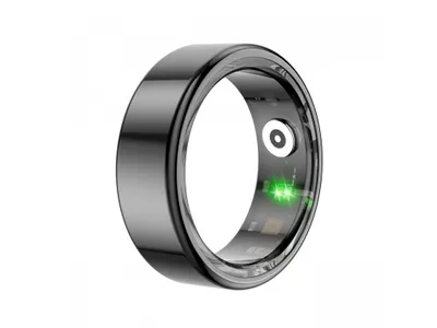 A smart ring is shown against a white background.