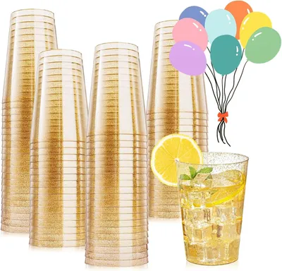 Productafbeelding van Plastic bekers met metallic glanzende coating - 280 ml - PS - Herbruikbaar - Elegante wijnglazen voor champagne en bier - Cocktails - Martini