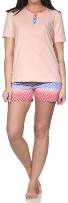 Produktbild von Normann Damen kurzarm Pyjama Shorty – Modernes Zick-Zack-Design – auch in Übergrößen ; apricot , 60