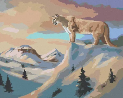 Produktbild von Zuty - Malen nach Zahlen - PUMA AUF DEM FELSEN UND SCHNEEBEDECKTE BERGE (D. RUSTY RUST), 40x50 cm, mit Keilrahmen (bereits gespannt)