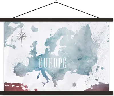 Produktbild von MuchoWow® Textilposter Karte - Europa - Ölfarbe 150x100 cm mit schwarzem Rahmen - Schlafzimmer