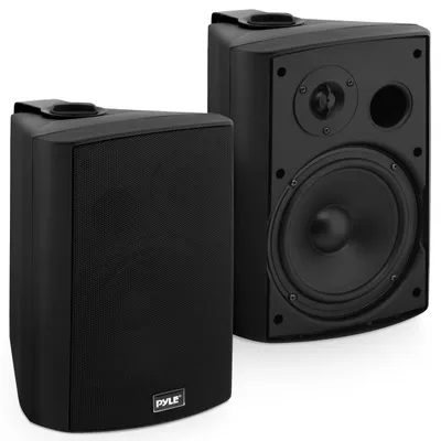 Zdjęcie produktu dla Głośniki zewnętrzne Pyle, Bluetooth, 60 W RMS, wodoodporne, zestaw 2 sztuk, kolor czarny