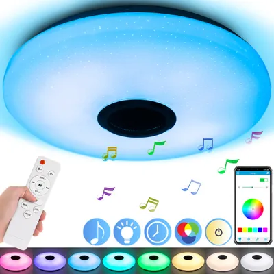 Obrázok produktu pre 28W LED stropné svetlo stmievateľné s Bluetooth reproduktorom, inteligentné LED stropné svetlo so zmenou farieb RGB, hudba do spálne detskej izby obývačky