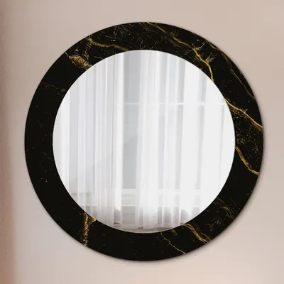 Produktbild von Modern Spiegel - Wandspiegel Design Wandmontage – Badspiegel mit Aufdruck - Rundspiegel - Schwarz Marmor - Runder: Ø60 cm