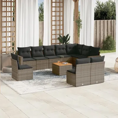 Produktbild von 11-tlg. Garten-Sofagarnitur mit Kissen Grau Poly Rattan 3224177