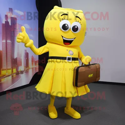 Immagine prodotto di Personaggio del costume della mascotte REDBROKOLY dell Alleanza gialla vestito con una gonna e valigette