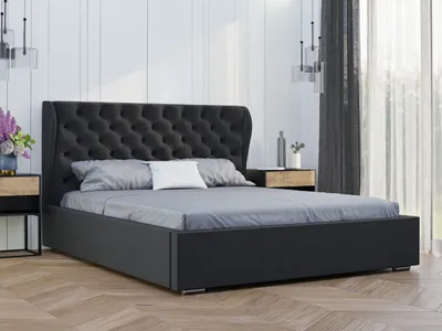 Obrázek produktu pro GRAINGOLD Čalouněná postel 160x200 Florence - Podstavec a rošt postele - Čelo postele Chesterfield - Černá (Magic velvet 19)