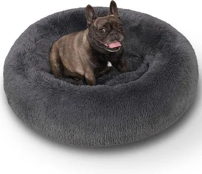 Productafbeelding van Famanu hondenbed - Pluizig, donkergrijs - Ø 60 cm, geschikt voor middelgrote en kleine honden