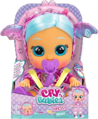 A Cry Babies Dressy Fantasy Bruny doll in its packaging.