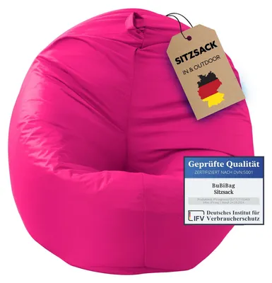 Produktbild von BuBiBag Sitzsack Kinder mit Füllung – 2in1 Sitzsack & Sitzkissen, Bean Bag Indoor Outdoor wasserfest | Pink 85 cm
