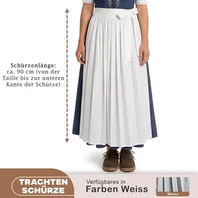 Produktbild von Lange Dirndlschürze Trachtenschürze schürze lang Dirndl Dirndel Weiss, Größe:38