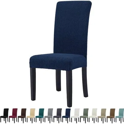 Obrázek produktu pro Sada 4 elastických potahů na židle, modrá barva, materiál: polyester/Elastan, vhodné pro židle s opěradlem o výšce 48–70 cm a sedákem o šířce 35–54 cm