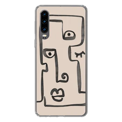 Produktbild von MuchoWow® Handyhülle Schutzhülle Hülle für Huawei P30 Auge - Lippen - Strichzeichnung Silikon Softcase Handy Hülle - Kartenbesitzer