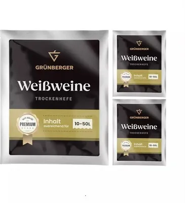 Zdjęcie produktu dla Grünberger Drożdże do białego wina Drożdże suszone na 10–50 l wina Drożdże do białego wina PREMIUM – 3 sztuki