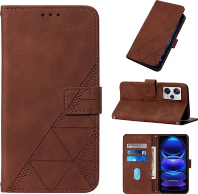 Produktbild von Hülle für Xiaomi Redmi Note 12 Pro+ Prägung Flip Leder Kartenfächer Schutzhülle mit Ständer Braun