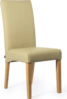 Produktbild von SIX Echt-Lederstuhl Massiv mit Nosag Federn Komfort Latexgurte Design Esszimmerstuhl Bambi Vollbezogen-Rindsleder Holzgestell Vollverleimt 150kg Belastbar Creme Sand Eiche