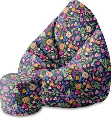 Immagine prodotto di Dreamroots Bean Bag 80x80x120cm Beanbag con schienale e sgabello e copertura Beanbag con imbottitura Beanbag adulti con imbottitura Exotic Floral