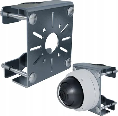 A camera mount and a camera with a mount are shown against a white background.
