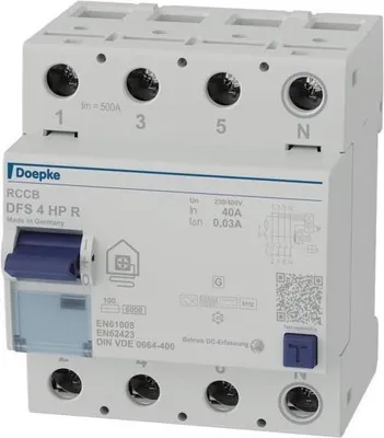 Immagine prodotto di Doepke DFS4 040-4/0.03-HP, interruttore di protezione RFI, 4 poli, 40 A, 0.03, codice prodotto 09134807