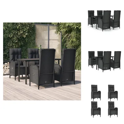 Produktbild von vidaXL 5-tlg. Garten-Essgruppe mit Kissen Schwarz Poly Rattan -  Gartenmöbel-Sets