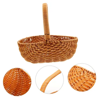 Produktbild von Handgewebter Holzblumenkorb mit Henkel - Verschleißfestes Material für Dekoration und Aufbewahrung