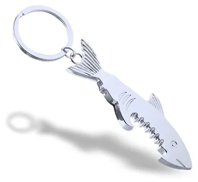 Fischförmiger Flaschenöffner mit Schlüsselanhänger, Aluminium