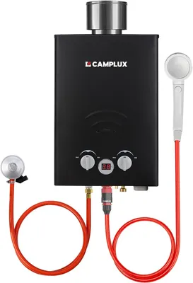 Imagen del producto de Calentador de gas portátil de 6 L/min - 10 kW para camping y uso en exteriores, con pantalla LED