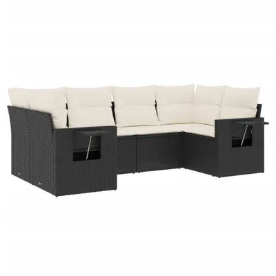 Produktbild von Modulares Gartenmöbel-Set, 6-teilige Lounge-Sitzgruppe mit Stauraum und Kissen, wetterfestes Poly Rattan Schwarz, UV-beständig