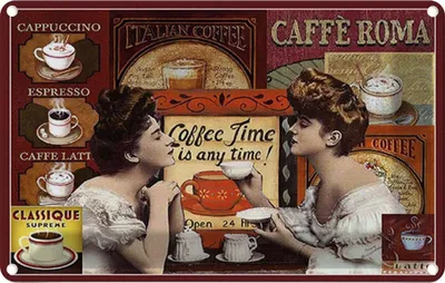 Produktbild von vianmo Blechschild 12x18 cm Coffee Roma time is any time