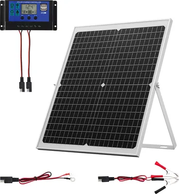 Obrázek produktu pro SucceBuy 12V sada monokrystalických solárních panelů, solární nabíječka baterií s MPPT regulátorem a nastavitelným držákem, vodotěsná IP67 pro vozidla, lodě, obytné vozy a přívěsy