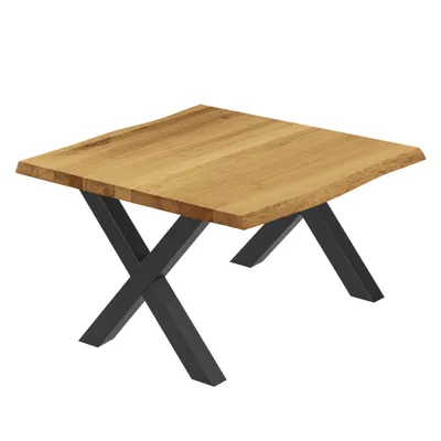 Produktbild von LAMO Manufaktur Esstisch Küchentisch Schreibtisch Couchtisch aus Massivholz, mit Baumkante 60x60x47 cm (AxBxH), Design, Rustikal / Schwarz, LKB-01-A-003-9005D