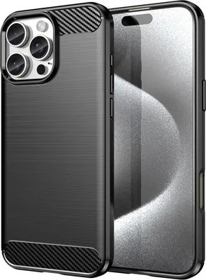 Produktbild von Conie Silikon Schutzhülle für iPhone 16 Pro Max Tasche Case Cover Bumper TPU Carbon Look Hülle in Schwarz