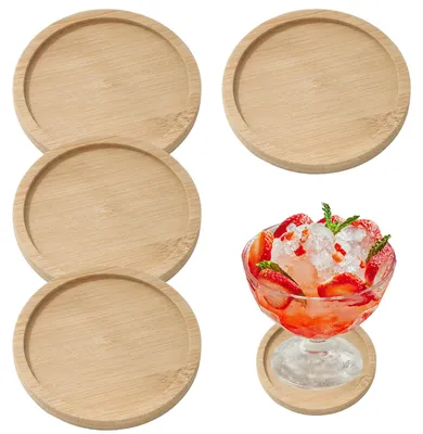 Bambus Untersetzer Set 4er, rund, 9,5 cm, für Gläser und Kerzen