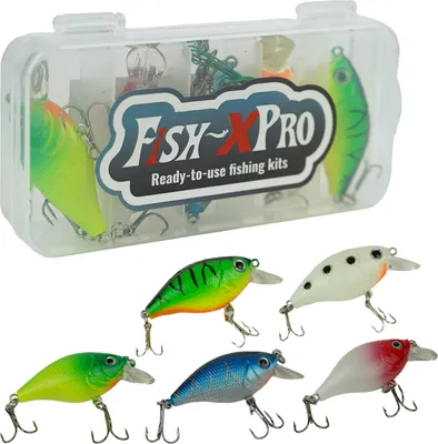 Produktbild von Fish-Xpro Angelköder-Set – 5-teilig – Köder-Set – Wobbler – Drillinge – inkl. Stahlvorfächer – Tacklebox – Raubfisch – Zander