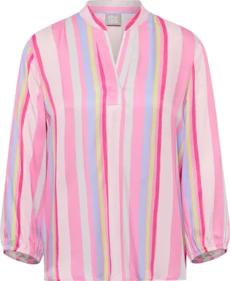Produktbild von Rabe Bluse Rosa Größe 48 mit Stehkragen, V-Ausschnitt und 3/4-Ärmeln im Streifendesign