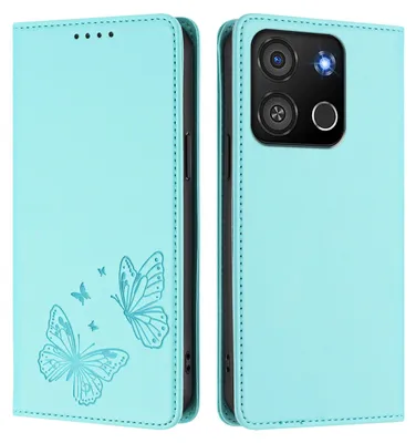 Image de Étui en cuir pour itel A05s, motif papillon, étui à rabat avec support, vert menthe