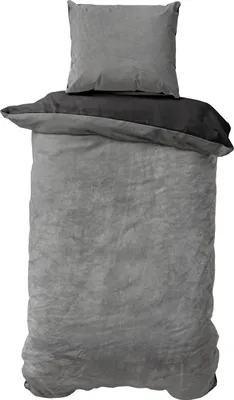 Produktbild von Müskaan 2 tlg Nicky Plüsch Wende Bettwäsche 155x220 cm grau/schwarz  Cashmere Touch Winter Bettbezug Set mit Reißverschluss