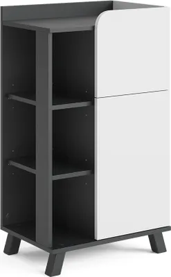 A product shot of a cabinet with shelves and a door.