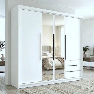 Produktbild von Geräumiger vier-türiger Kleiderschrank VIVO mit Schubladen und Metallgriffen – modernes Design