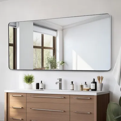 Immagine prodotto di VEVRO Specchio rettangolare per il bagno - 1828x813x25 mm - Specchio per il trucco dal design elegante - Specchio da parete per il bagno