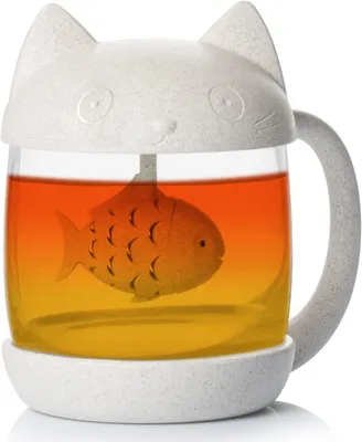Produktbild von Glasbecher/Teetasse in Katzenform mit fischförmigem Teesieb, 250 ml