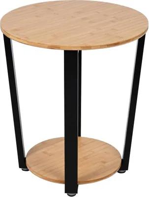 Produktbild von BEGRYF Beistelltisch rund 46x46x52 cm Bambus mit Ablage schwarz modern Couchtisch Wohnzimmer