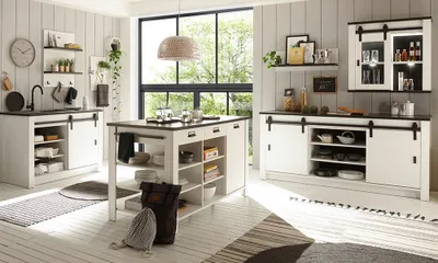 Produktbild von Küchen Komplett Set im industrial Stil 6-teilig SHELTON-61 in Pinie weiß mit anthrazit