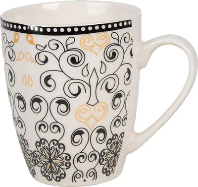 Produktbild von Becher Keramik 300 ml Weiß Schwarz Bohemien Muster Clayre & Eef 6CEMU0165